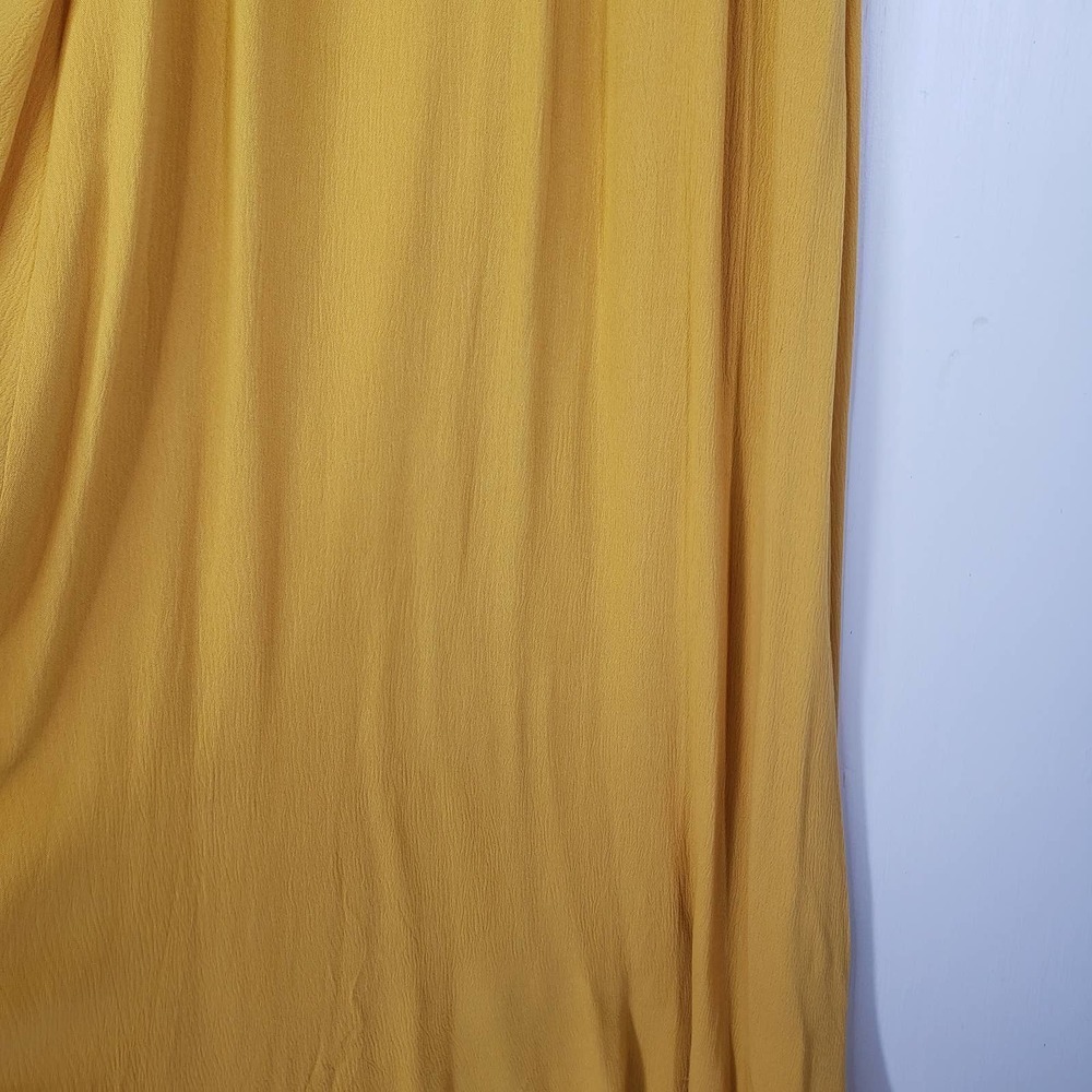 Lulus Much Obliged Mustard Yellow Crinkle Maxi Dress S Wrap Flutter Sleeve - Picture 10 of 13